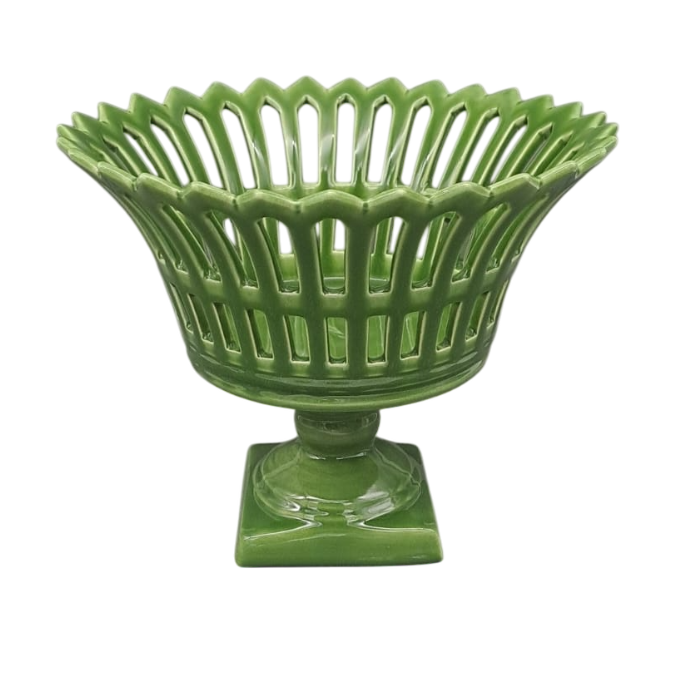 Restauration openwork footed basket in Green glaze