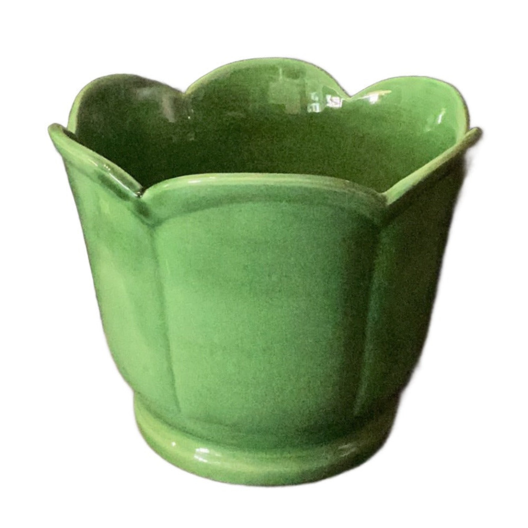 Green ceramic tulip planter