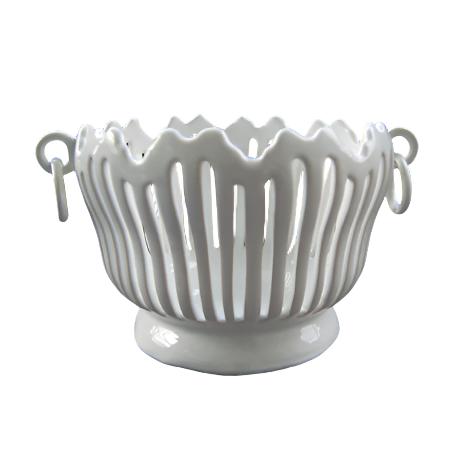 Ceramic openwork planter with serrated edge